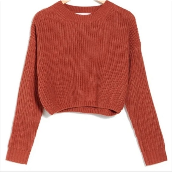 Elodie Sweaters - Elodie Rust Acrylic Cropped Crew Neck Ribbed Sweater NWT